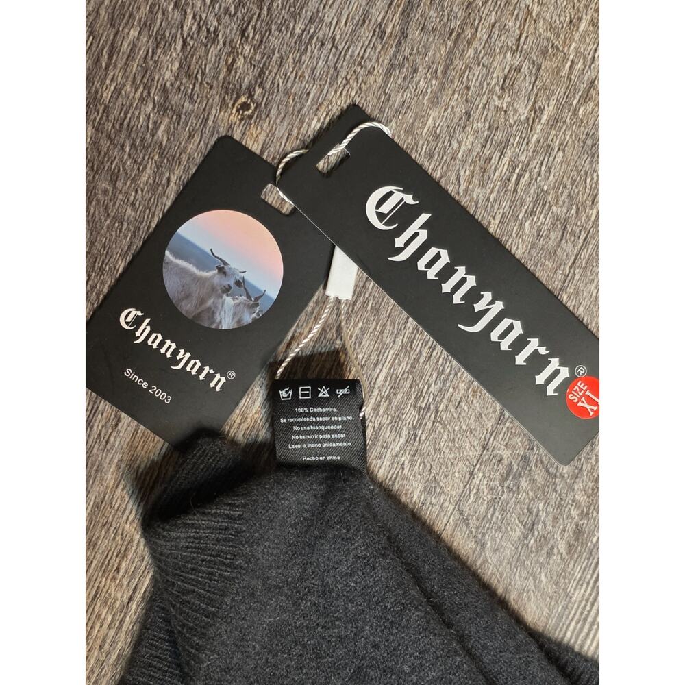 Chanyarn Sweater Womens XL Dark Gray 100% Cashmere V-Neck Knit Pullover NWT - Picture 4 of 6